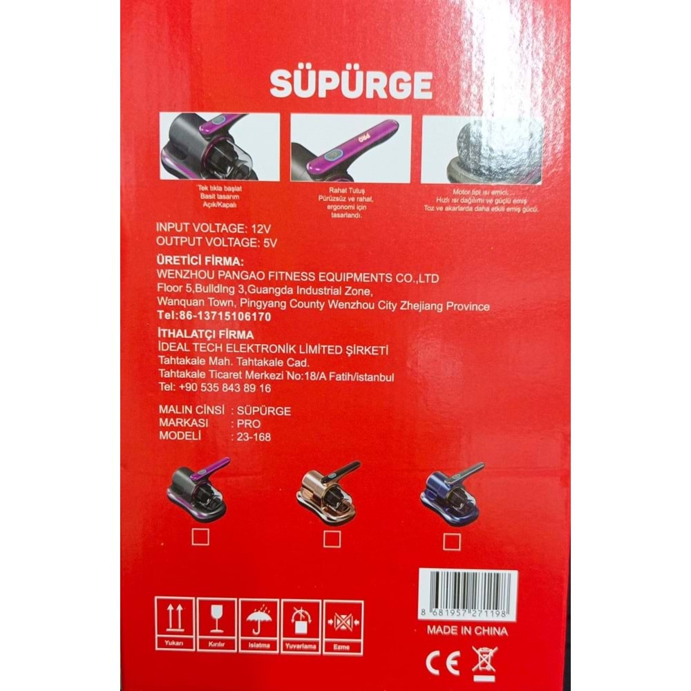 El Süpürgesi Elektrikli Süpürge Elektrikli El Süpürgesi 8KPa Çarşaf Yastık Şarjlı UV-C Işıklı 100W