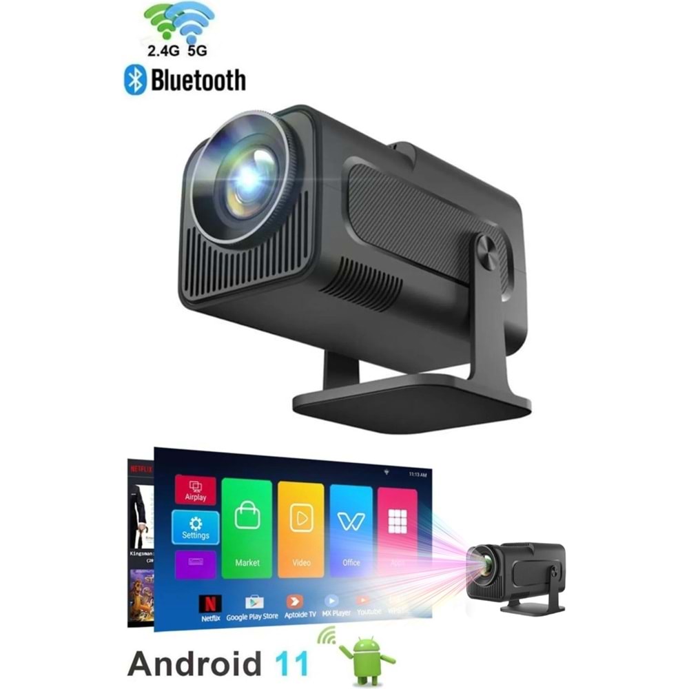 Android 11 projeksiyon 4K 1080P çift Wifi6 BT5.0 sinema açık taşınabilir HY300