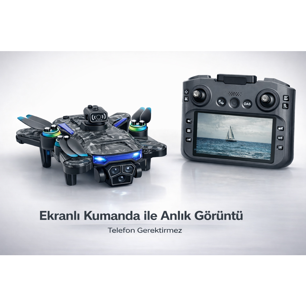 T2PRO Ekranlı Kumandalı Drone Hd Kamera Çift Lens LED Işıklı Katlanabilir Uzaktan Kumandalı Drone