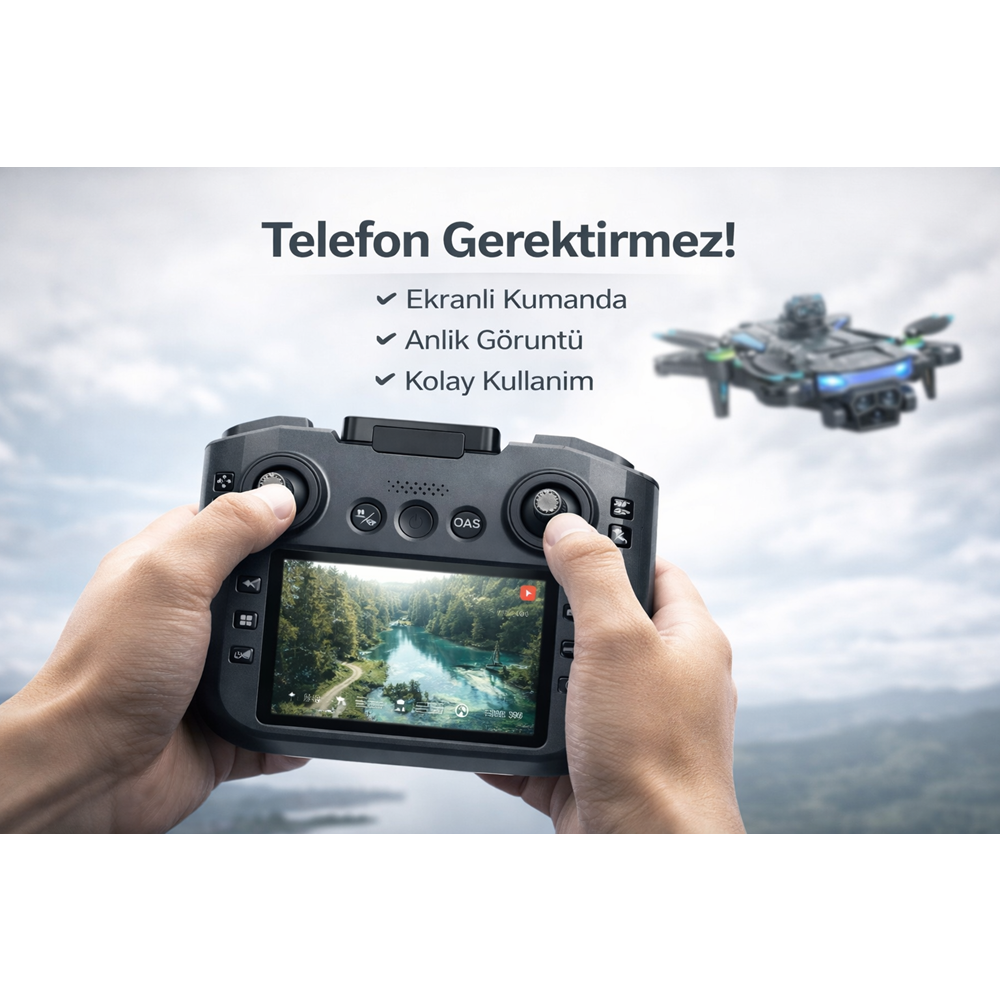 T2PRO Ekranlı Kumandalı Drone Hd Kamera Çift Lens LED Işıklı Katlanabilir Uzaktan Kumandalı Drone