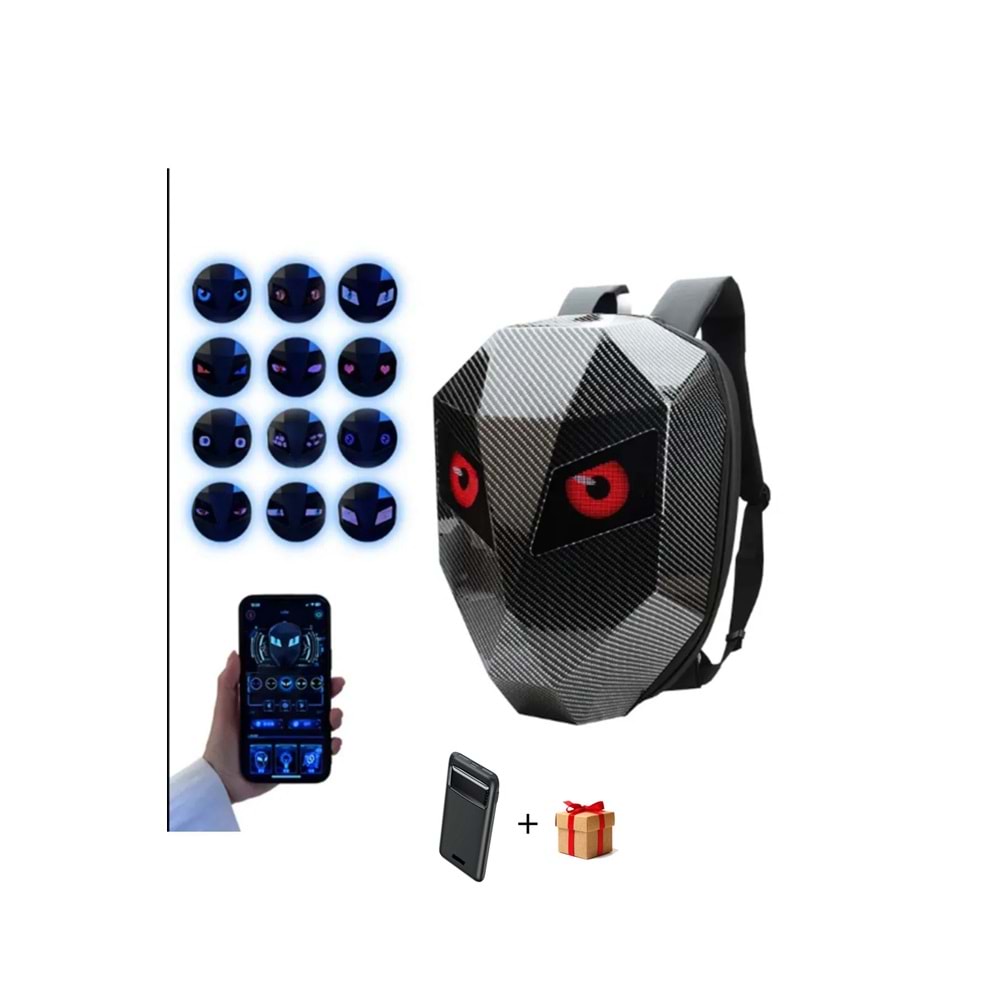 Airstorr Karbon, Led Gözlü Motorcu Sırt Çantası Ledli Sırt Çantası, Telefon Kontrol Kask Taşıma Çant
