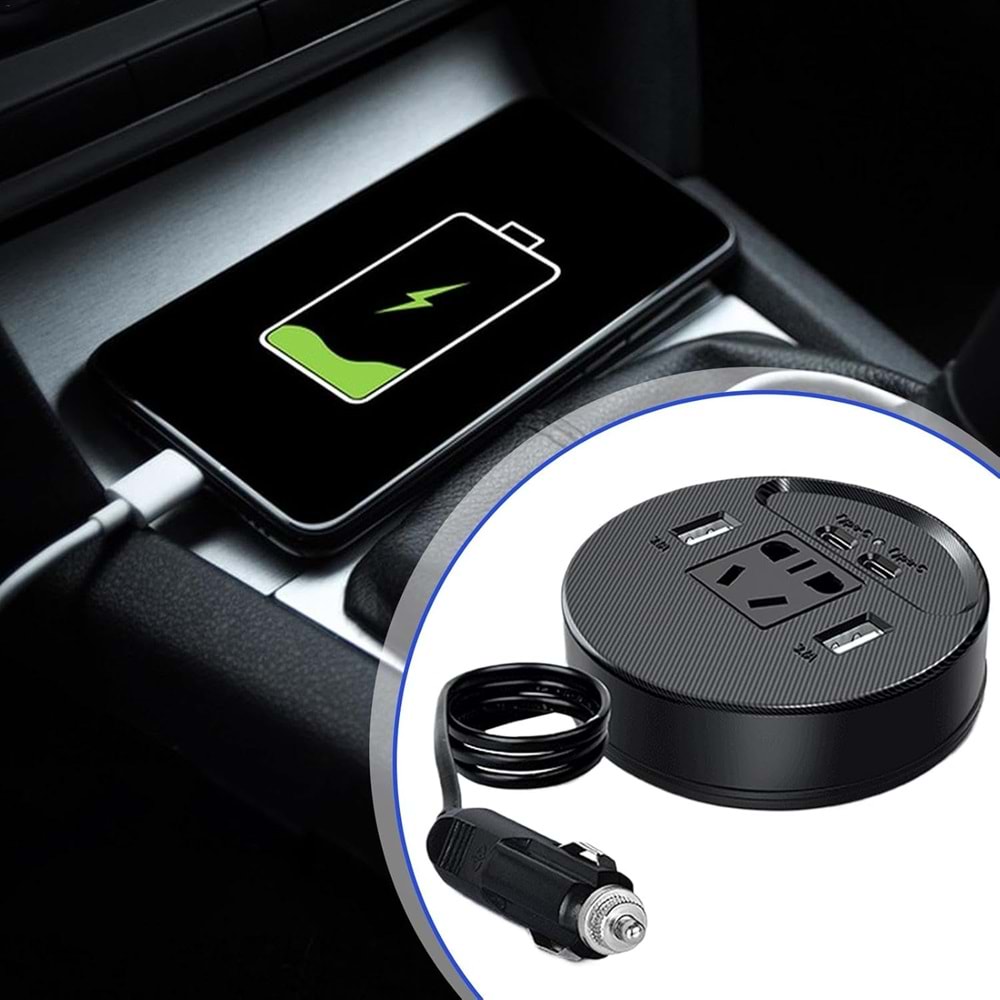 Araç için Güç İnvertörü Fiş Adaptörü 2USB 2 Type-C Portlu İnvertör Taşınabilir Fiş Dönüştürücü
