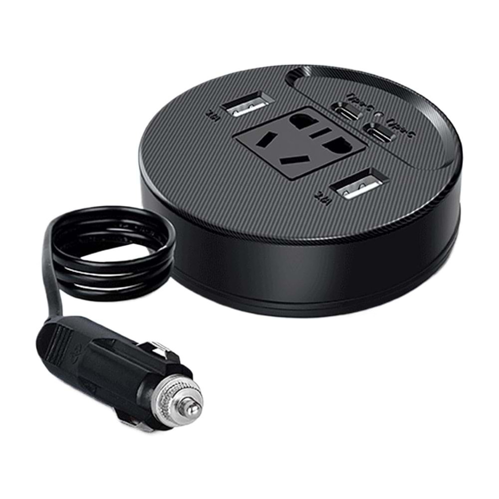 Araç için Güç İnvertörü Fiş Adaptörü 2USB 2 Type-C Portlu İnvertör Taşınabilir Fiş Dönüştürücü