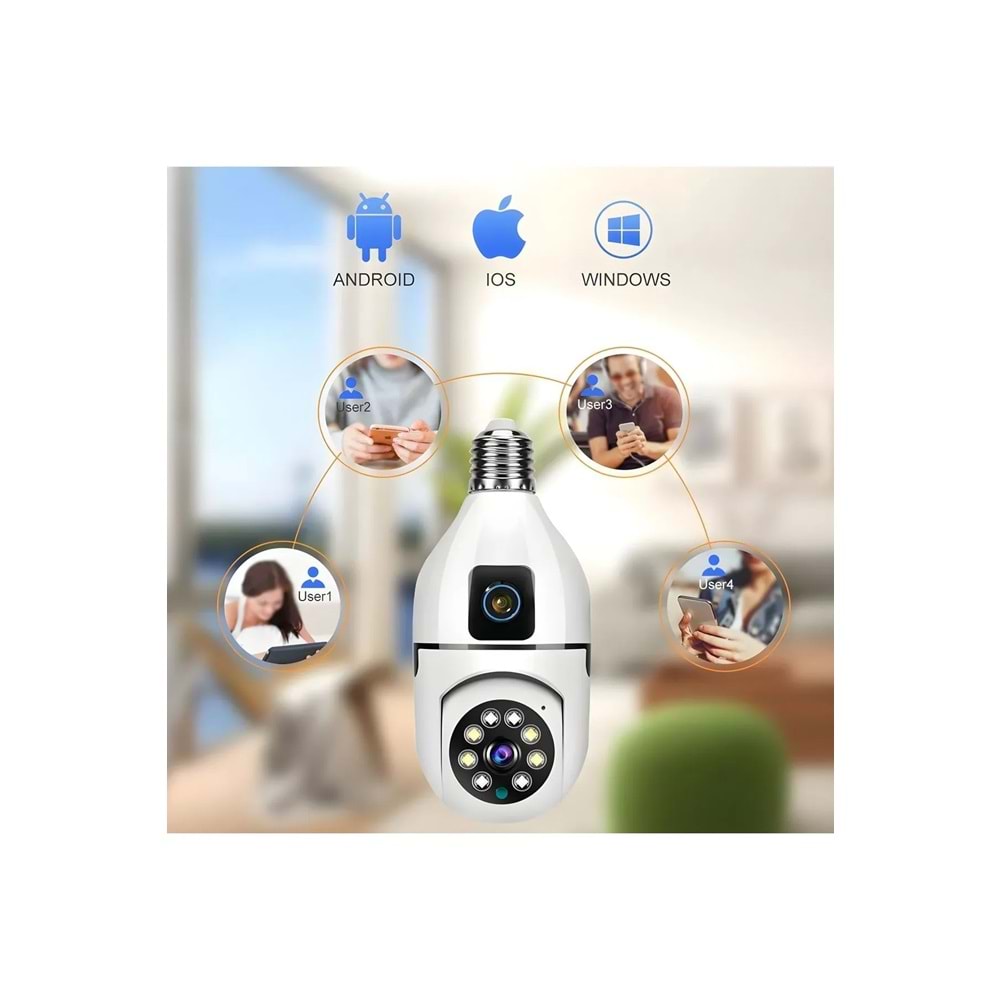 MEGAMUS 2MP ampul kablosuz Wifi kamera çift Lens işık IP 2 yönlü ses otomatik izleme AI insansı algı