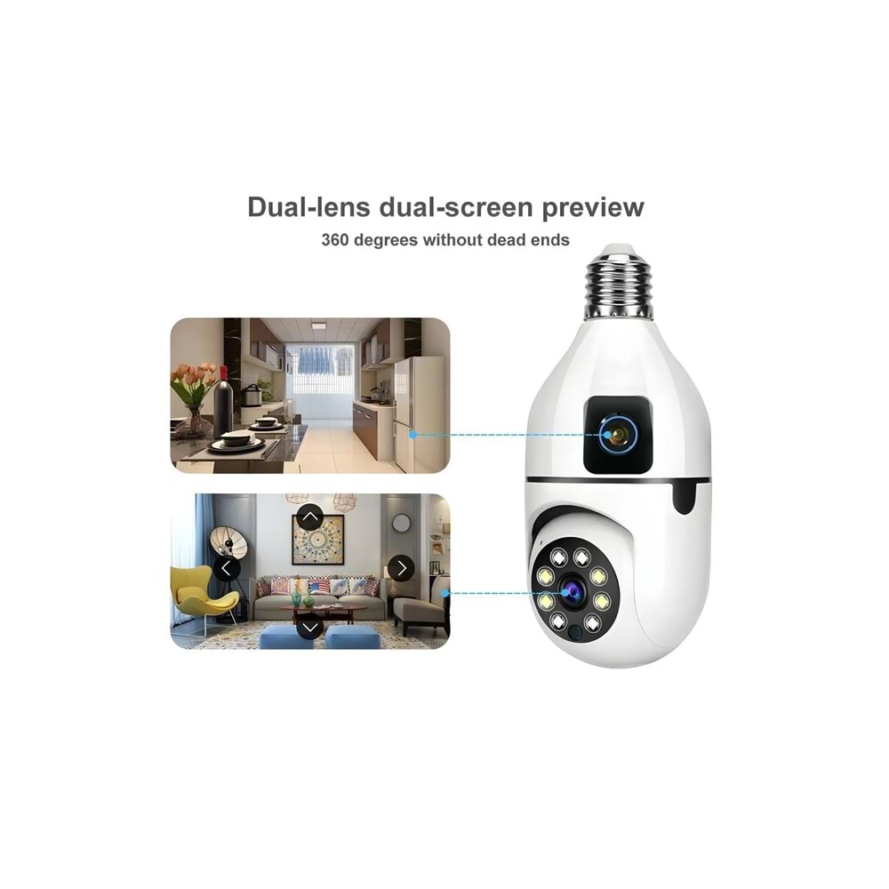 MEGAMUS 2MP ampul kablosuz Wifi kamera çift Lens işık IP 2 yönlü ses otomatik izleme AI insansı algı