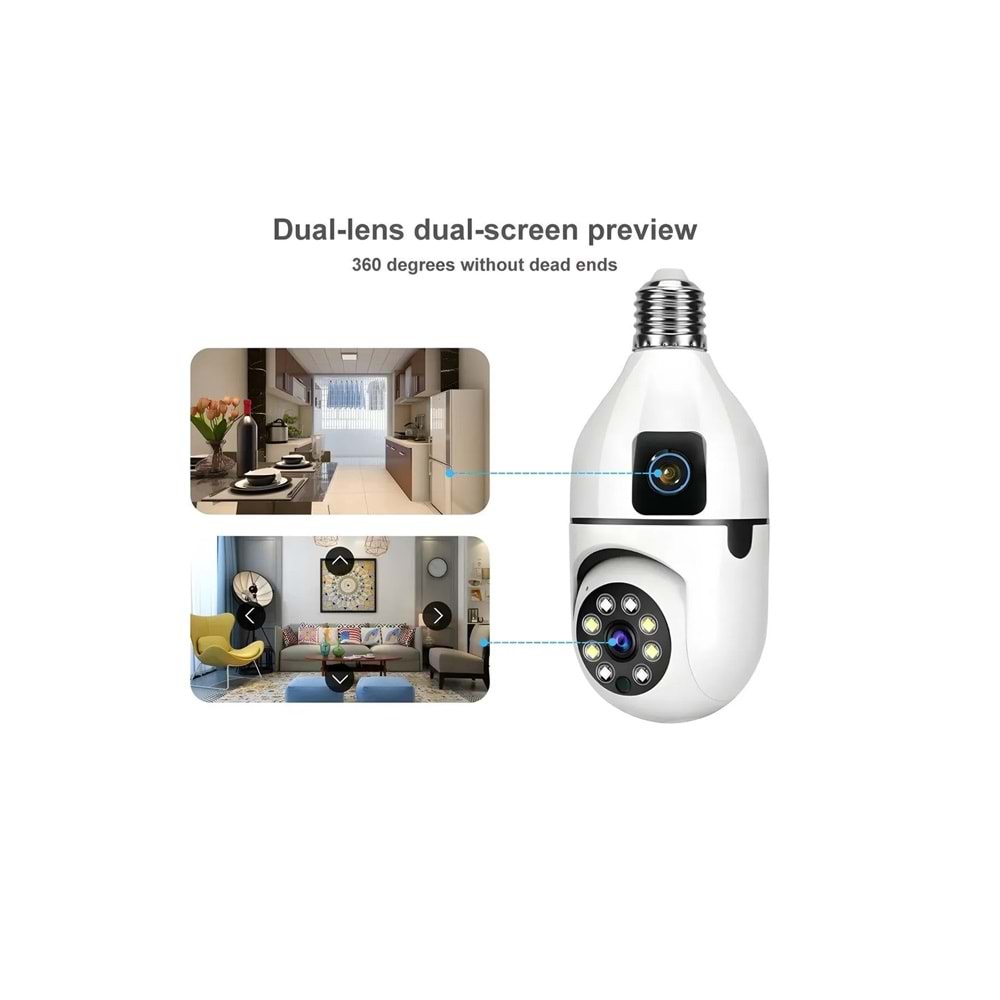 MEGAMUS 2MP ampul kablosuz Wifi kamera çift Lens işık IP 2 yönlü ses otomatik izleme AI insansı algı