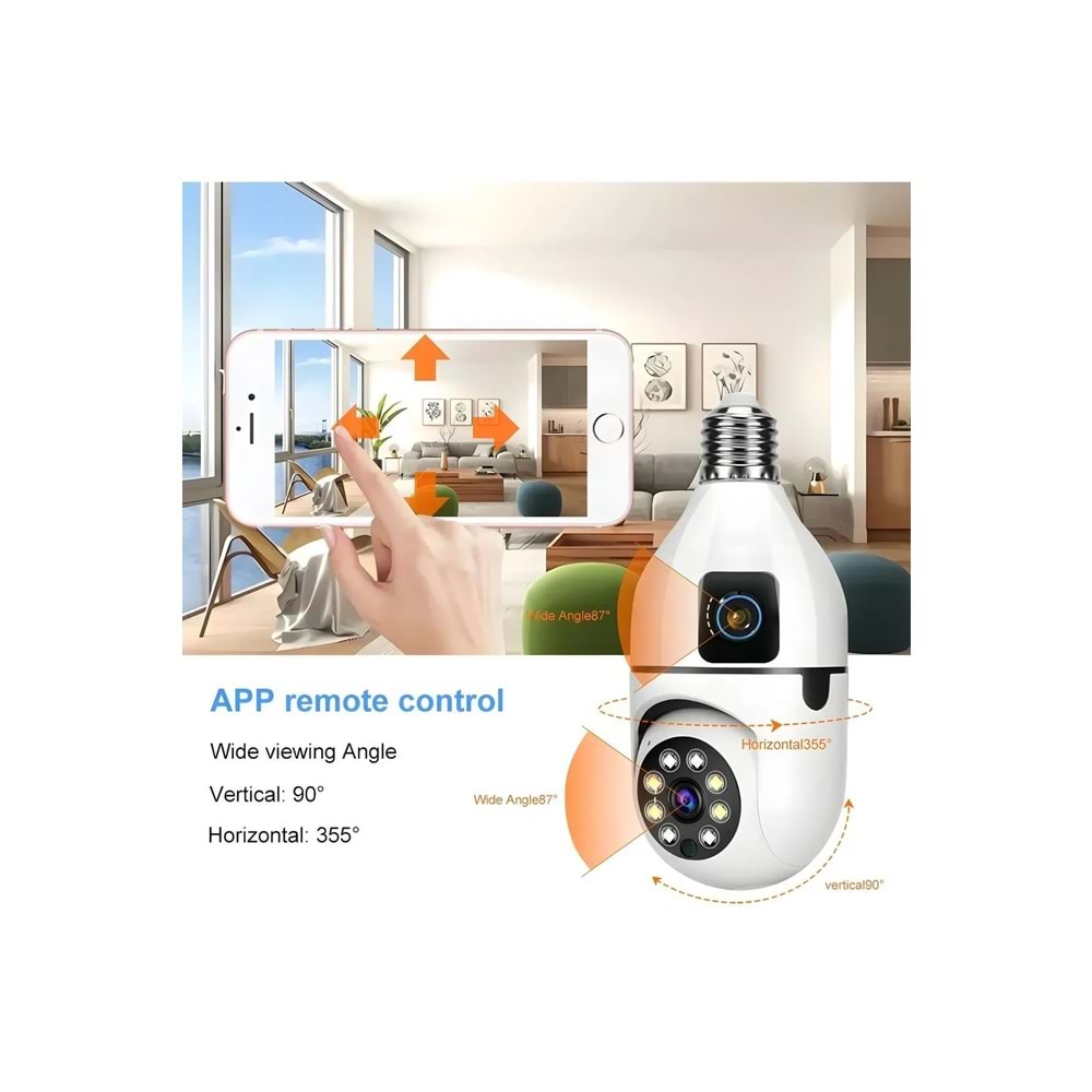 MEGAMUS 2MP ampul kablosuz Wifi kamera çift Lens işık IP 2 yönlü ses otomatik izleme AI insansı algı