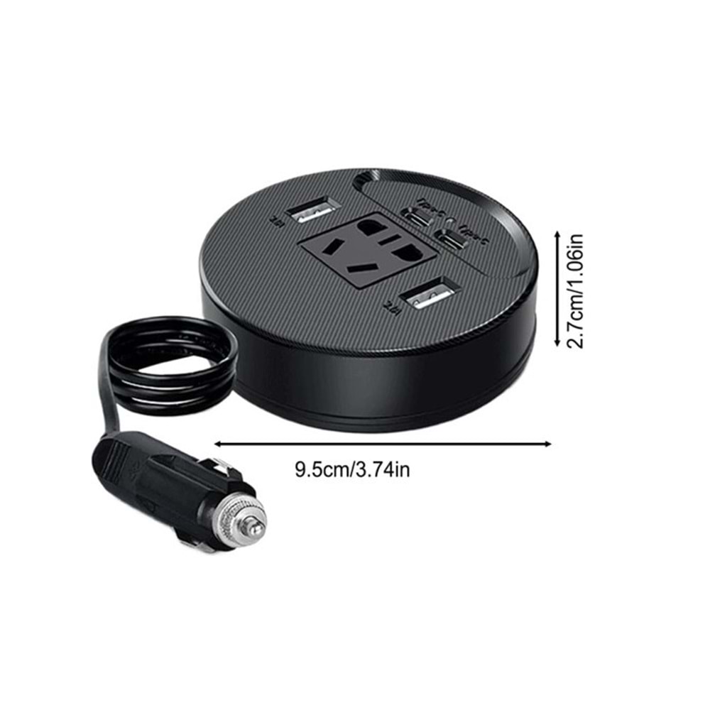 Araç Için Güç Invertörü Fiş Adaptörü 2usb 2 Type-C Portlu Invertör Taşınabilir Fiş Dönüştürücü