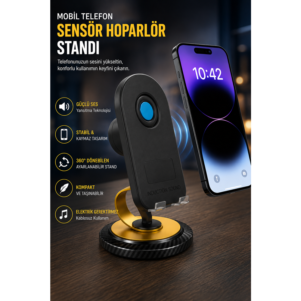 H58 Bluetooth 5.3 & Ses Algılama Modlu RGB Hoparlörlü Telefon Standı