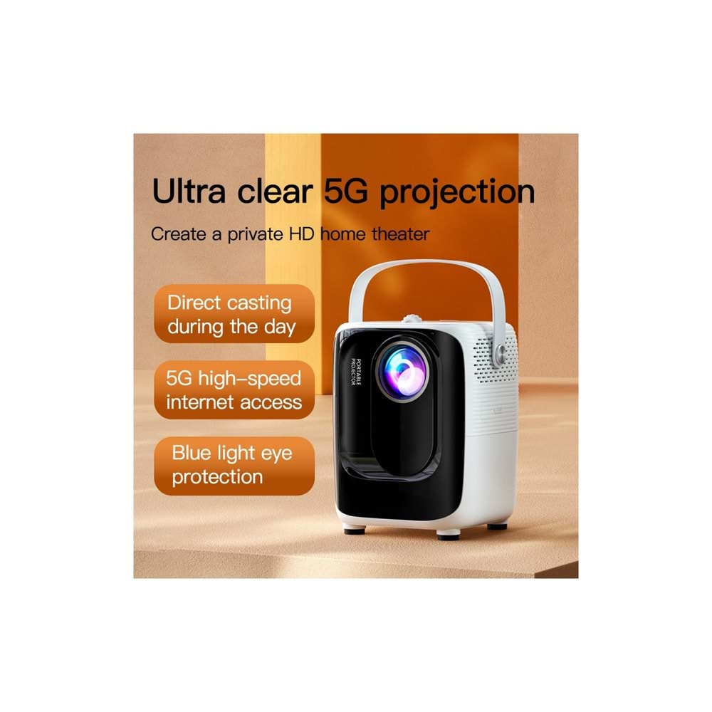 Megamus 5g Mi Smart Mini Projektör 1080P LED Mini Wifi Video Sinema Taşınabilir Projektörleri