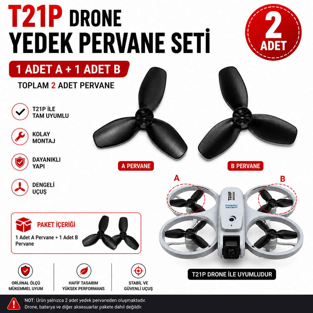 T21P Drone Yedek Pervane Seti 2 Adet – Orijinal Uyumlu Yedek Kanat – Siyah