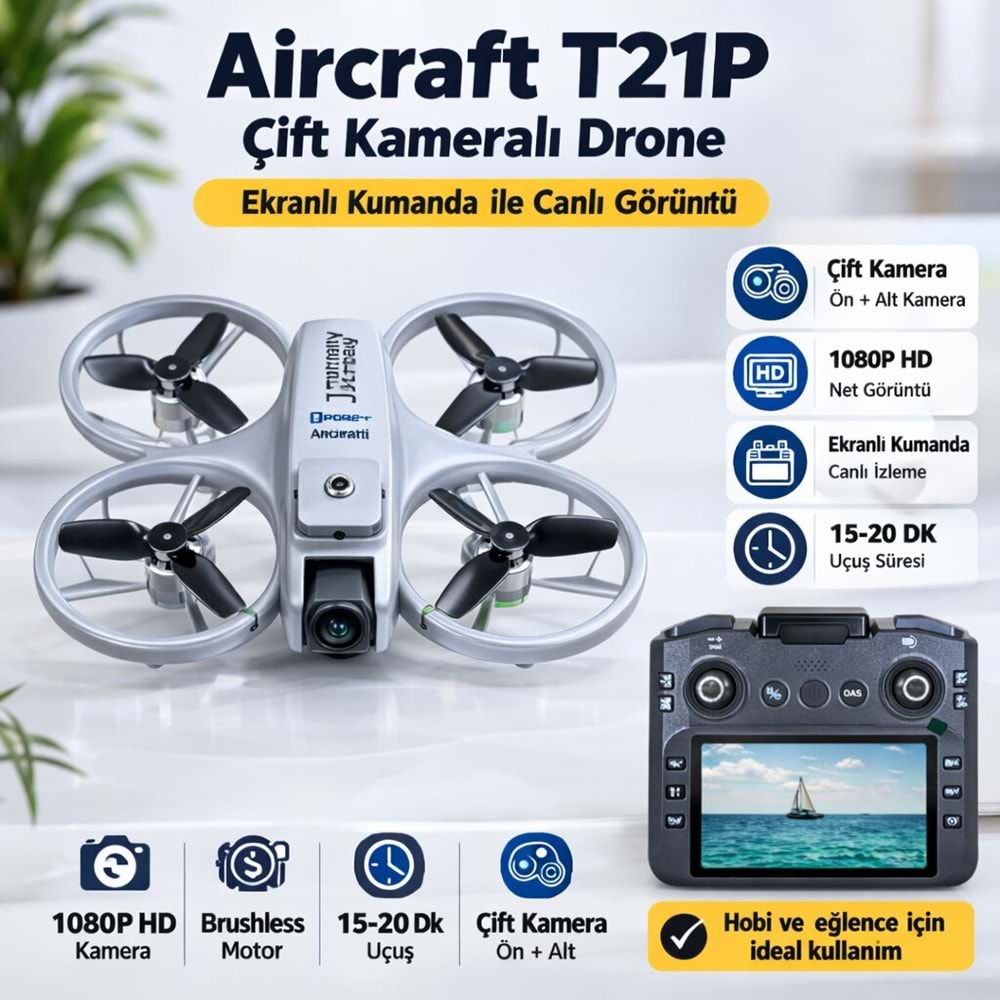 Aırstorr Aircraft T21P Drone Çift Kamera 1080P HD Ekranlı Kumanda Brushless Motor 20dk Uçuş FPV