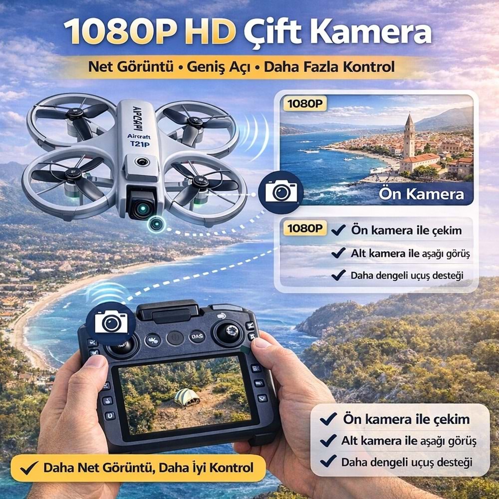 Aırstorr Aircraft T21P Drone Çift Kamera 1080P HD Ekranlı Kumanda Brushless Motor 20dk Uçuş FPV