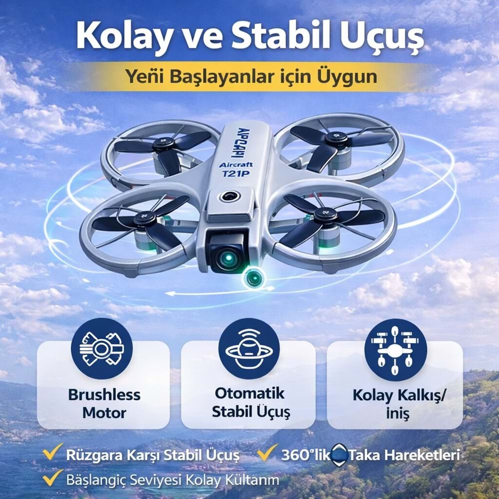 Aırstorr Aircraft T21P Drone Çift Kamera 1080P HD Ekranlı Kumanda Brushless Motor 20dk Uçuş FPV