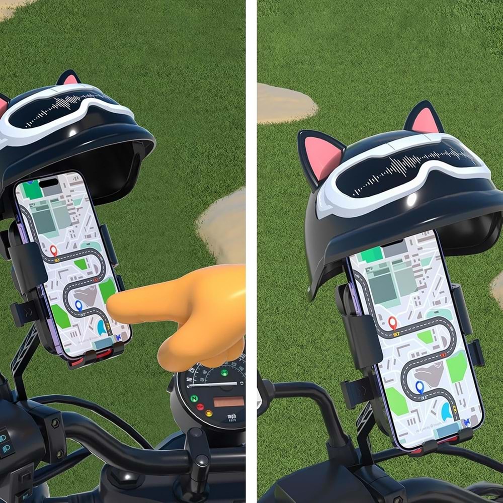 Sevimli Kulaklık Güneşlik Su Geçirmez Motosiklet Braketi Şemsiyeli Telefon Tutacağı XY093