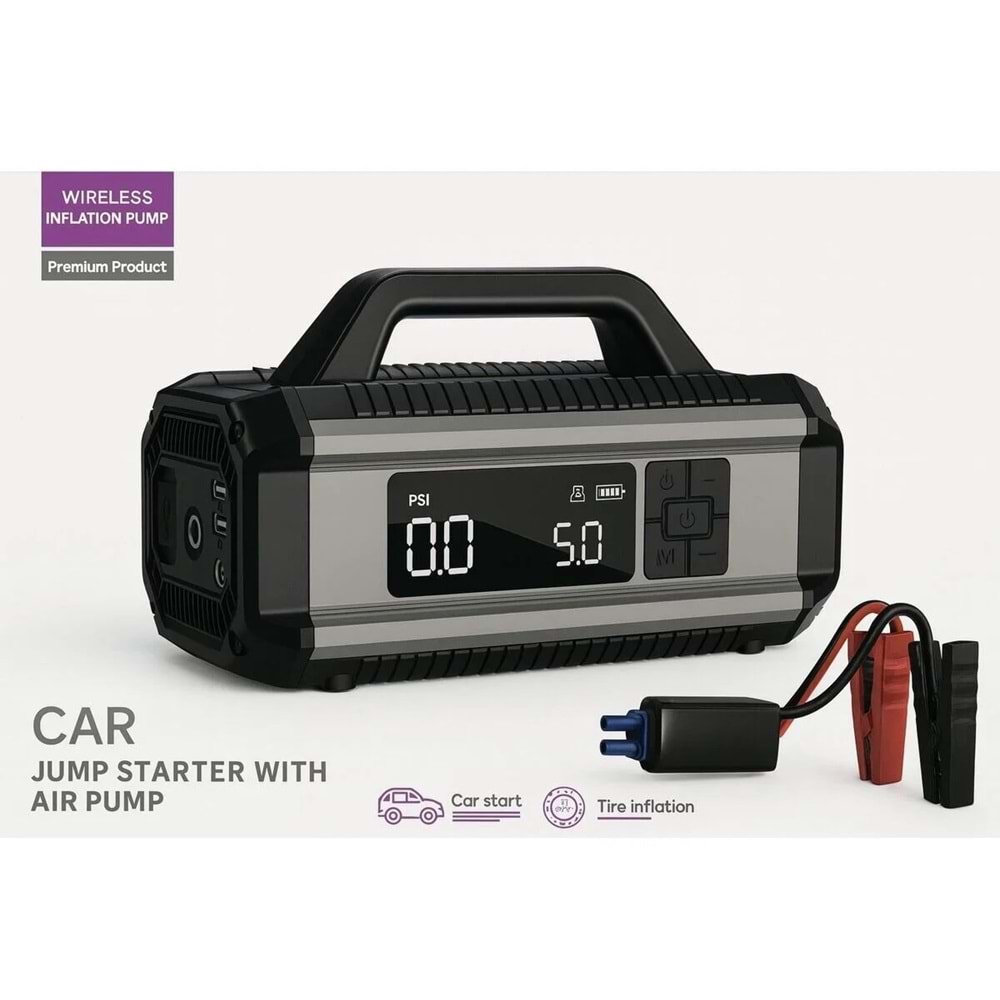 MEGAMUS Yesido VC13 5in1 Araç Akü Acil Durum Takviye Güç Kaynağı ve Hava Kompresörü 12V 150W 10000m