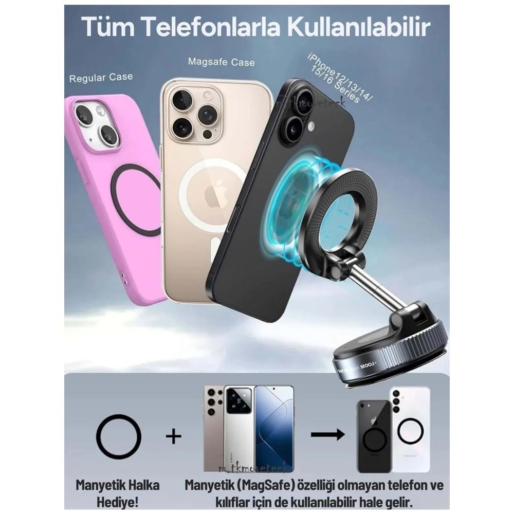Airstorr Magsafe Telefon Tutucu Tüm Yüzeylerle Uyumlu Vakumlu Sökülebilir 360 Oynar Başlıklı Ünivers