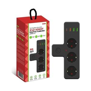 Megamus Ftr-12 3'li Termal Akım Korumalı Priz 3 USB 1 Type-C 20W Pd Giriş